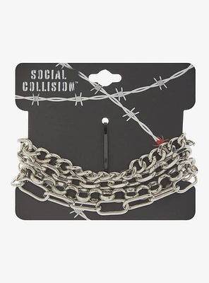 Social Collision Silver Chain Bracelet Set