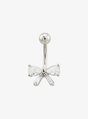14G Steel Silver CZ Bow Navel Barbell