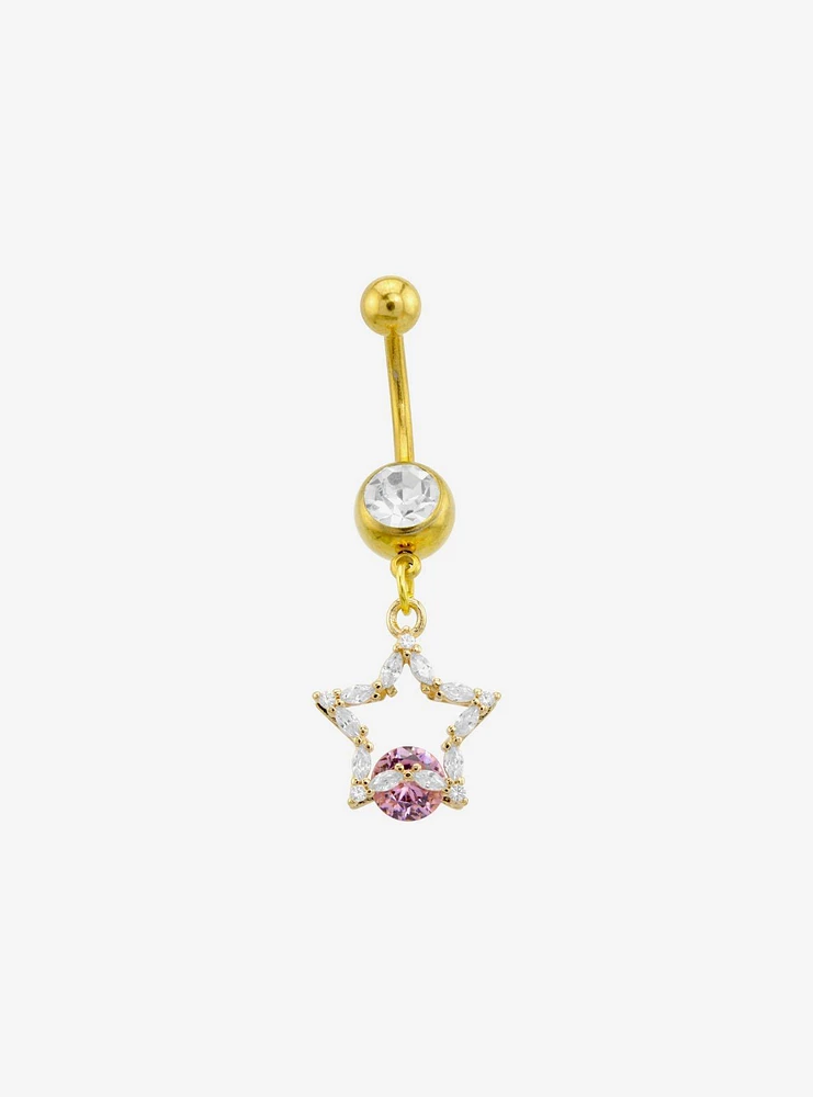 14G Steel Gold Bling Star Navel Barbell