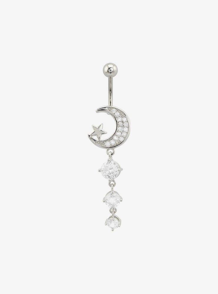 14G Steel Silver Bling Moon Navel Barbell