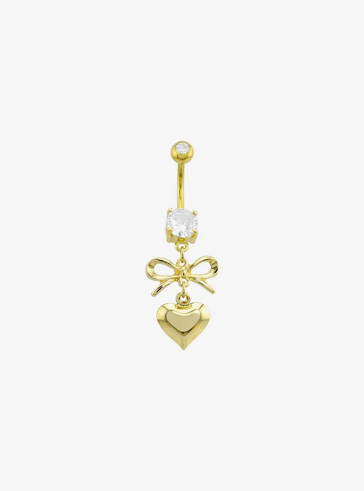 14G Steel Gold Heart Bow Navel Barbell