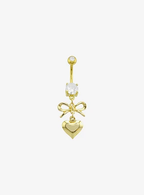 14G Steel Gold Heart Bow Navel Barbell