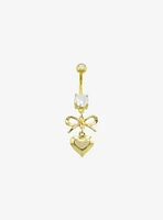 14G Steel Gold Heart Bow Navel Barbell