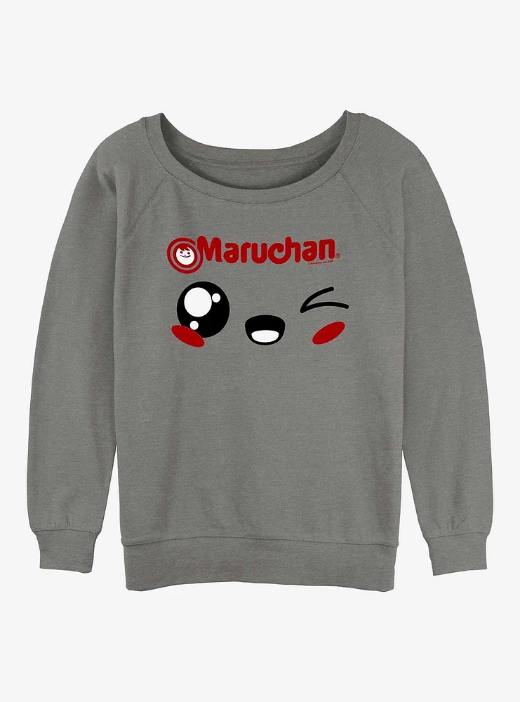 Maruchan Kawaii Wink Face Girls Slouchy Sweatshirt