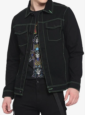 Neon Stitch Black Denim Jacket