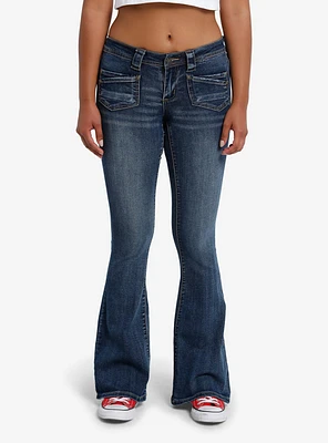 Indigo Front Pocket Low-Rise Girls Flare Jeans