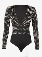 Black Studded Long Sleeve Bodysuit