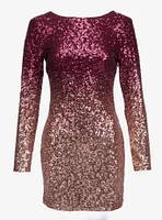 Ombre Sequin Long Sleeve Dress