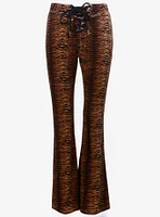 Tiger Animal Print Velvet Flare Bell Bottoms Pants