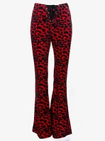 Red Leopard Animal Print Velvet Flare Bell Bottoms Pants