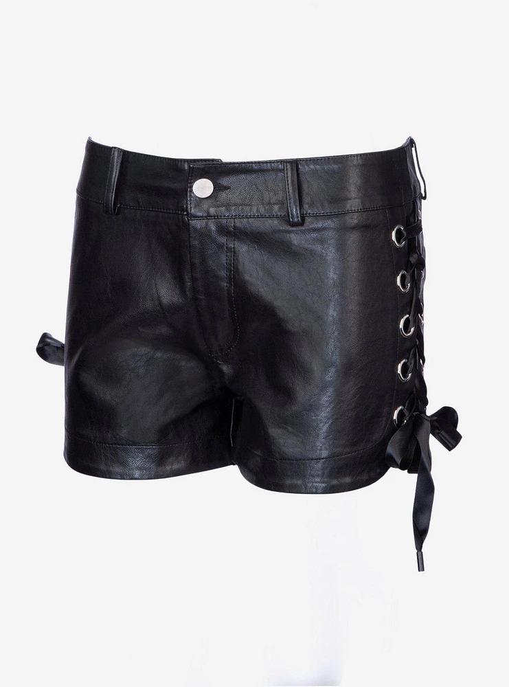Faux Leather Lace Up Shorts