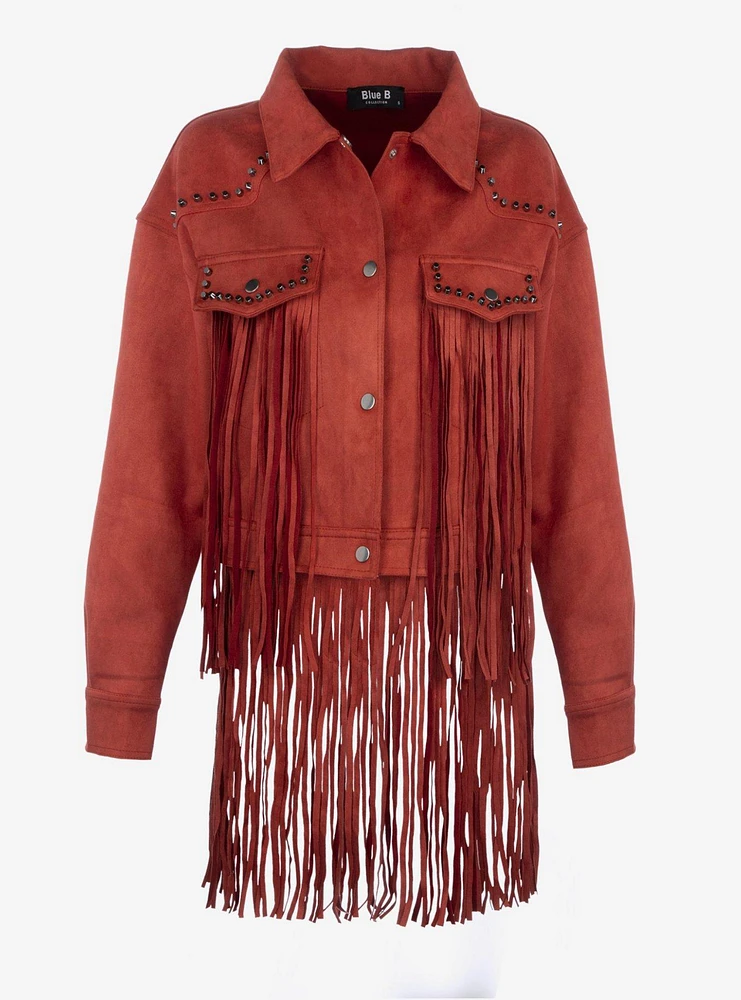 Festival Ready Red Fringe Jacket with Studs