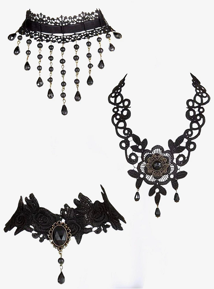 Goth Lace Choker Necklace Set