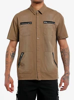 Thorn & Fable Brown Utility Pocket Woven Button-Up