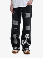 Social Collision Black Destructed Skeleton Straight Leg Denim Pants