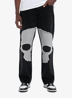 Social Collision Frayed Skull Patch Denim Pants