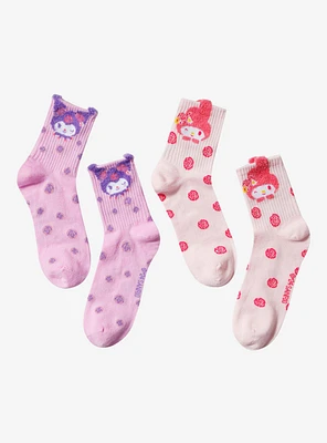 Kuromi & My Melody Floral Crew Socks 2 Pair