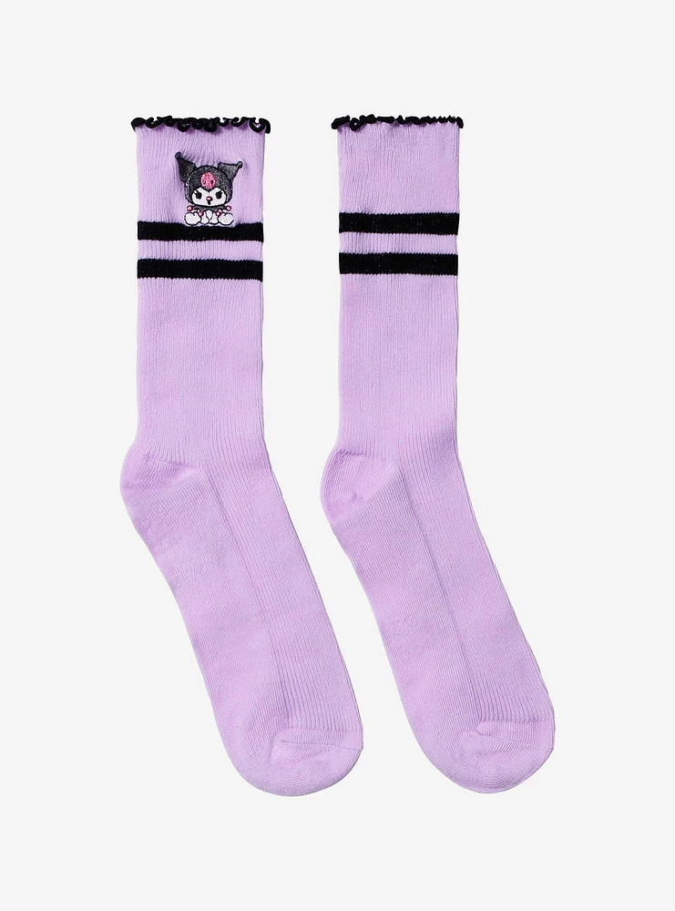 Kuromi Varsity Stripe Lettuce Trim Crew Socks