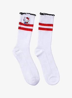 Hello Kitty Varsity Stripe Lettuce Trim Crew Socks