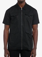 Cosmic Aura Zipper Utility Pocket Woven Button-Up