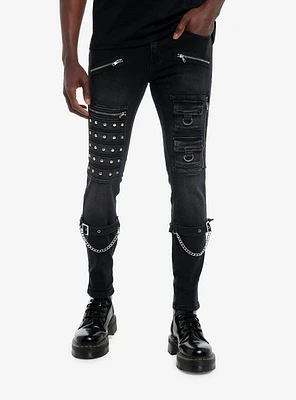 Social Collision Black Strappy Chain Pocket Stinger Jeans