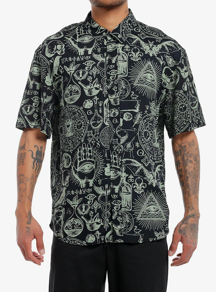 Cosmic Tarot Occult Woven Button-Up