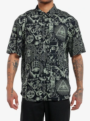 Cosmic Tarot Occult Woven Button-Up