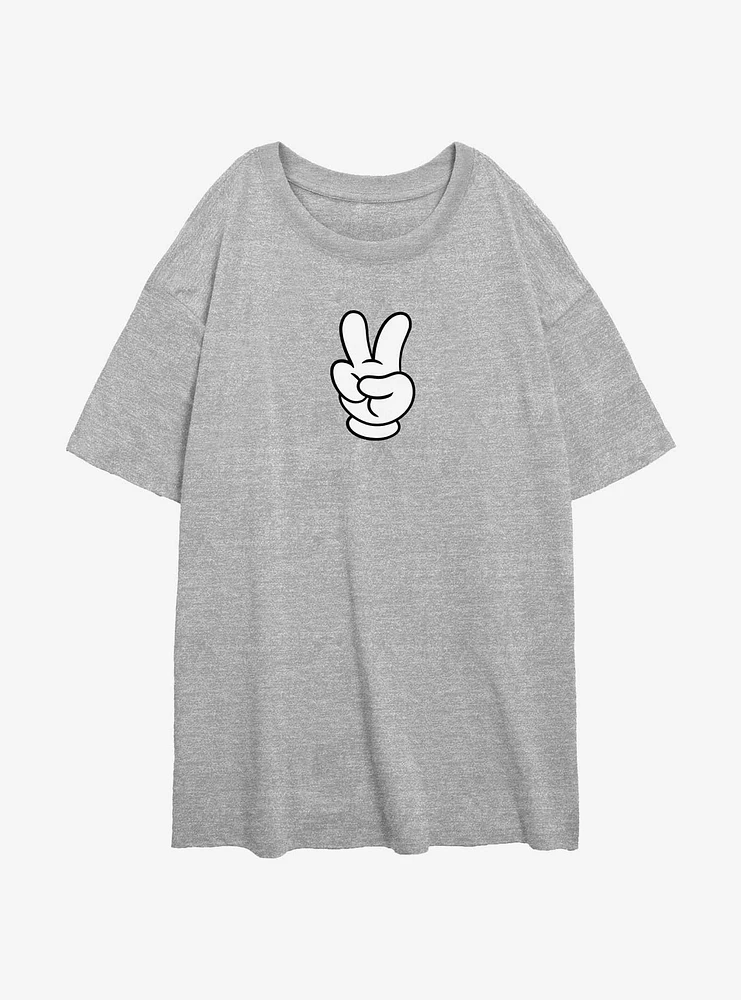 Disney Mickey Mouse Peace Hand Girls Oversized T-Shirt