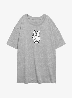 Disney Mickey Mouse Peace Hand Girls Oversized T-Shirt