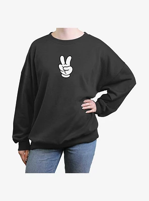 Disney Mickey Mouse Peace Hand Girls Oversized Sweatshirt