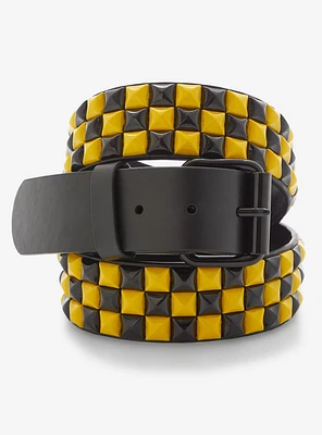 Black & Three Row Pyramid Stud Belt