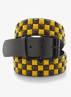 Black & Three Row Pyramid Stud Belt