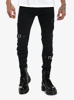 Social Collision Black Frayed Stars & Buckles Stinger Jeans