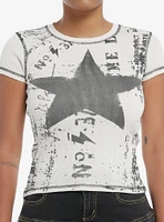 Star Contrast Stitch Ribbed Girls Baby T-Shirt