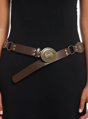 Gold Rivet & Conch Faux Leather Belt