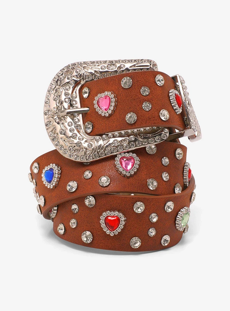 Brown Bling Heart Western Belt