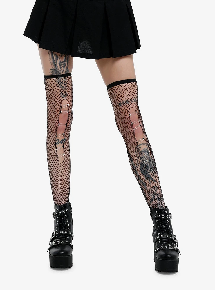 Black Safety Pin Fishnet Tights