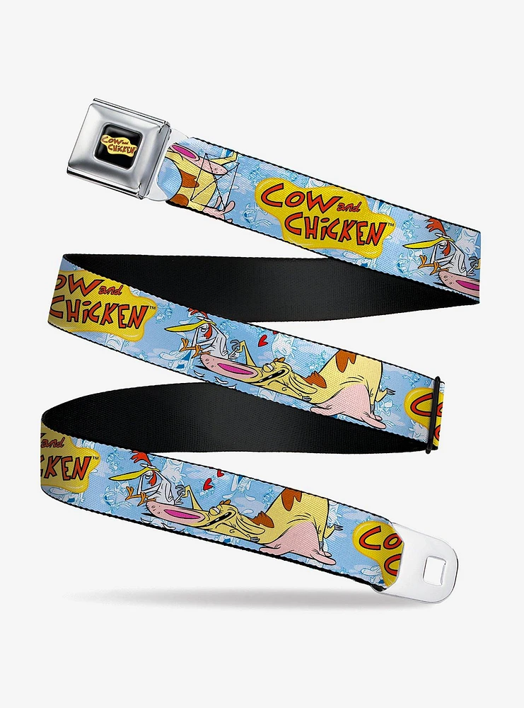 Cow And Chicken Title Logo Character Poses Seatbelt Belt