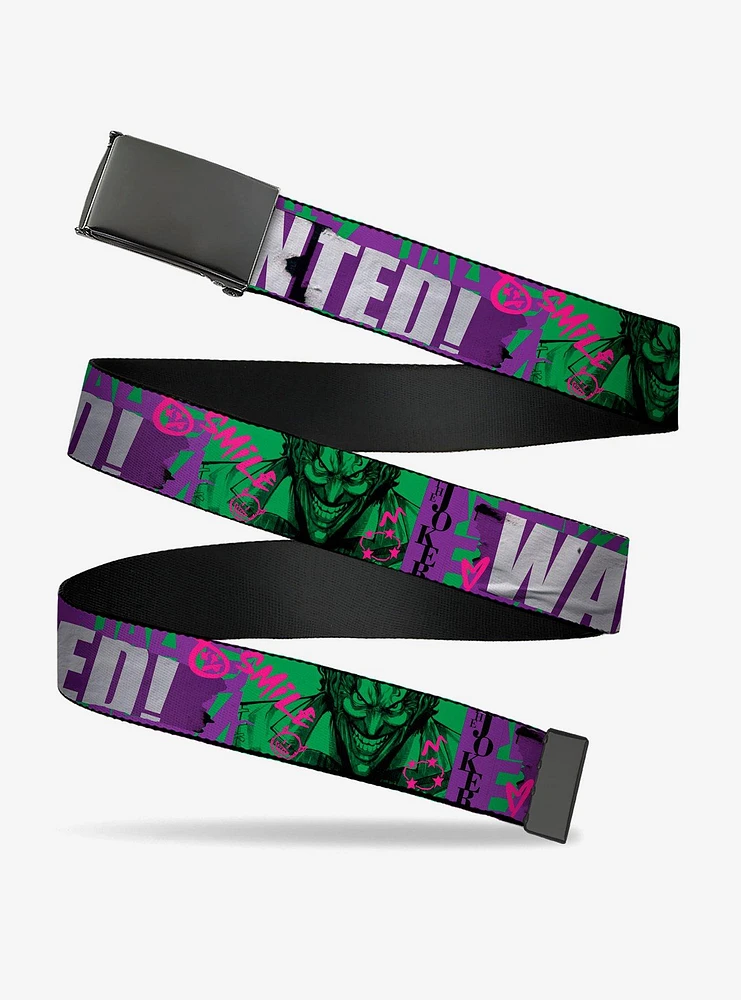 DC Comics The Joker Wanted Smiling Pose And Graffiti Flip Web Belt