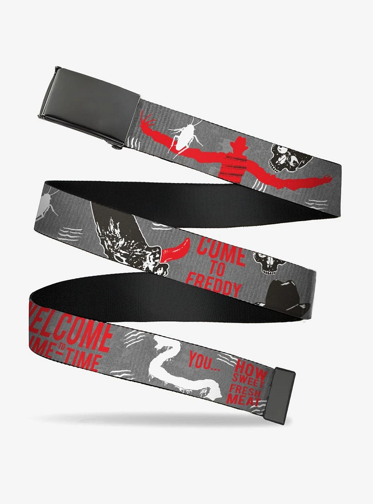 A Nightmare On Elm Street Freddy Icons Quotes Collage Flip Web Belt