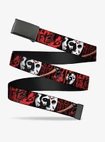 Friday The 13th Jason Mask Axe Blood Splatter Flip Web Belt