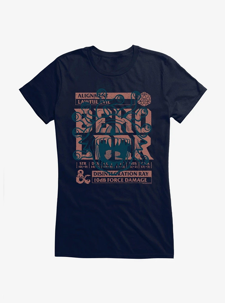 Dungeons & Dragons Beholder Stats Stamp Girls T-Shirt