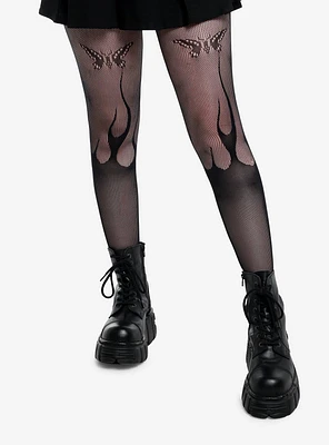 Black Butterfly Flame Tights