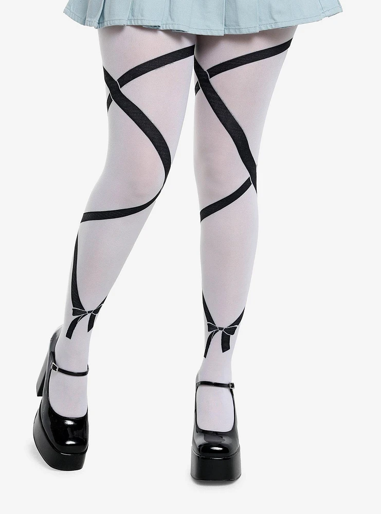 Black & White Ribbon Wrap Tights