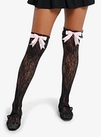 Black Pointelle Pink Bow Over-The-Knee Socks