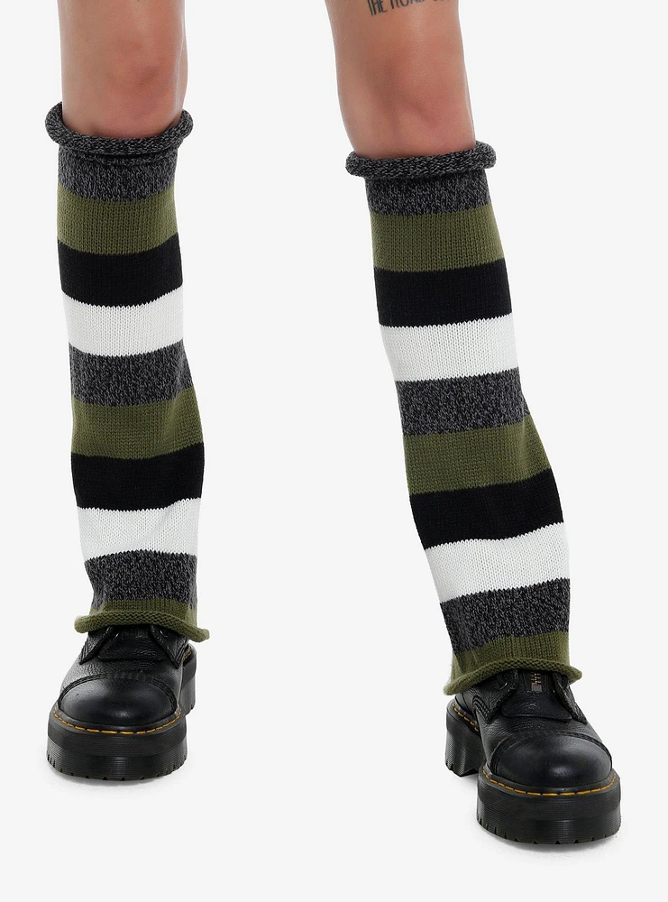 Black & Green Stripe Leg Warmers