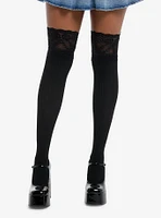 Black Ribbed Lace Over-The-Knee Socks