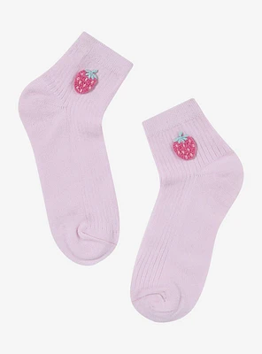 Pink Strawberry Crochet Ankle Socks