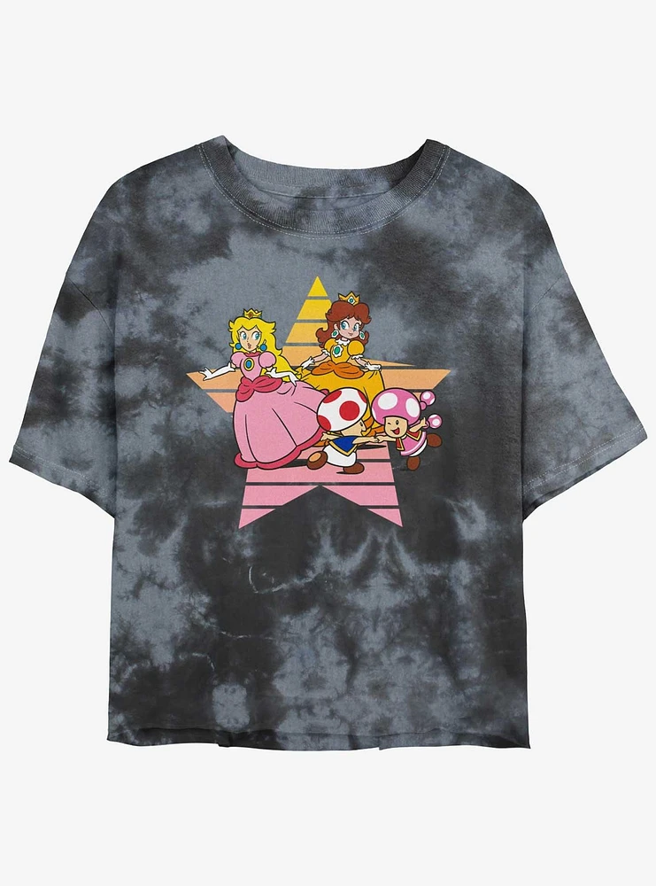 Nintendo Princess Peach & Daisy Star Girls Tie-Dye Crop T-Shirt