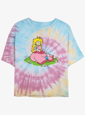 Nintendo Peach And A Butterfly Girls Tie-Dye Crop T-Shirt